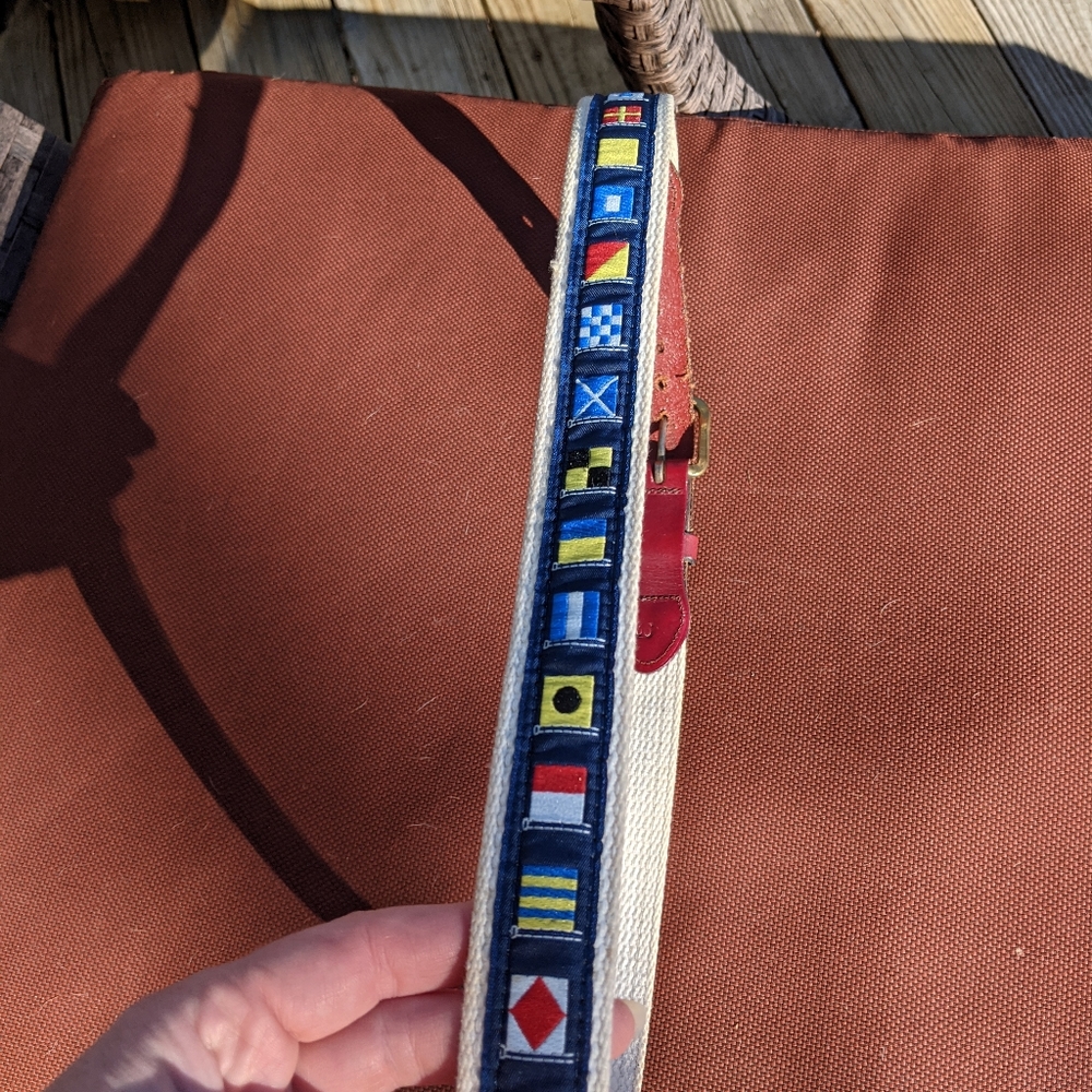 Leather Man Ltd. Essex Conn. Maritime Nautical Flag Belt Size 36